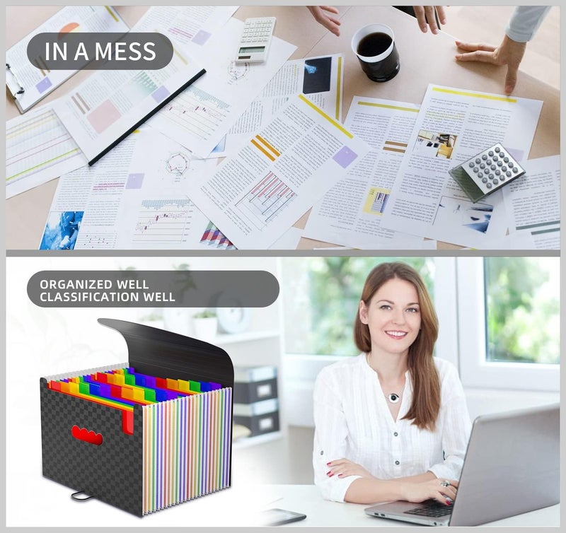 Fun storage Expanding File Folders Accordion File Organizer with 24 Pockets,Accordian Document Folder Letter Size,Expandable Filing Box,Bill,Receipt and Paper Organizer Storage Boxes,Light-Duty,Portable Perfect - Image 4